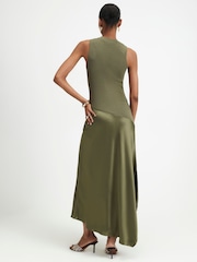 River Island Green Hybrid Satin Knit Dress With Asymmetrical Hem - Image 3 of 4