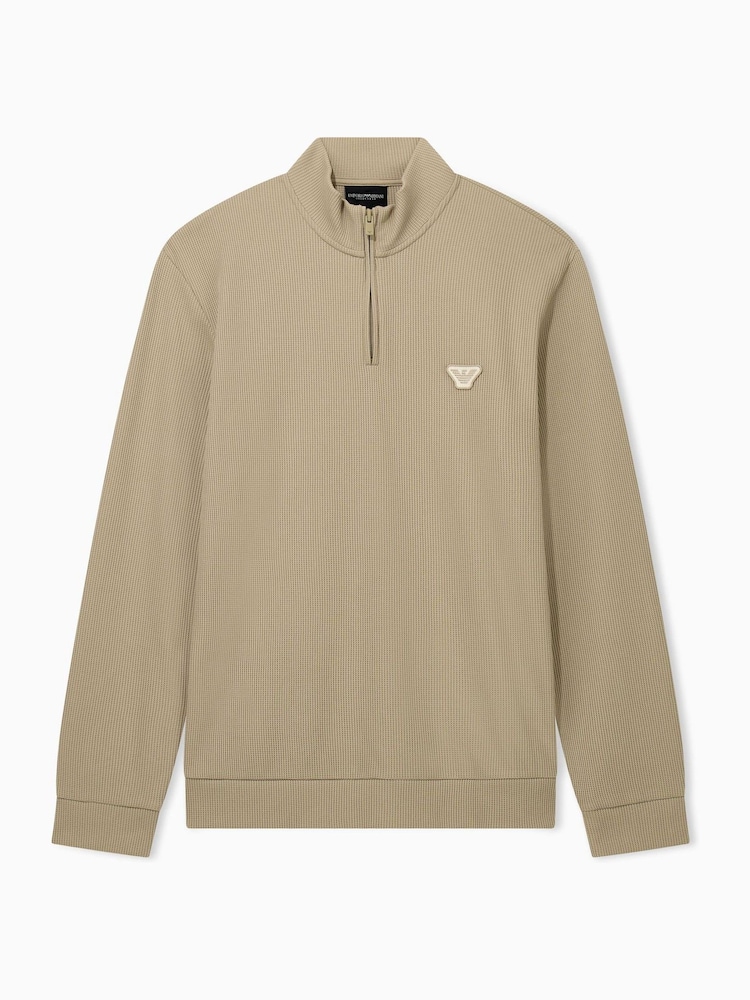 Emporio Armani Cream Waffle Terry Half Zip Sweater - Image 1 of 1