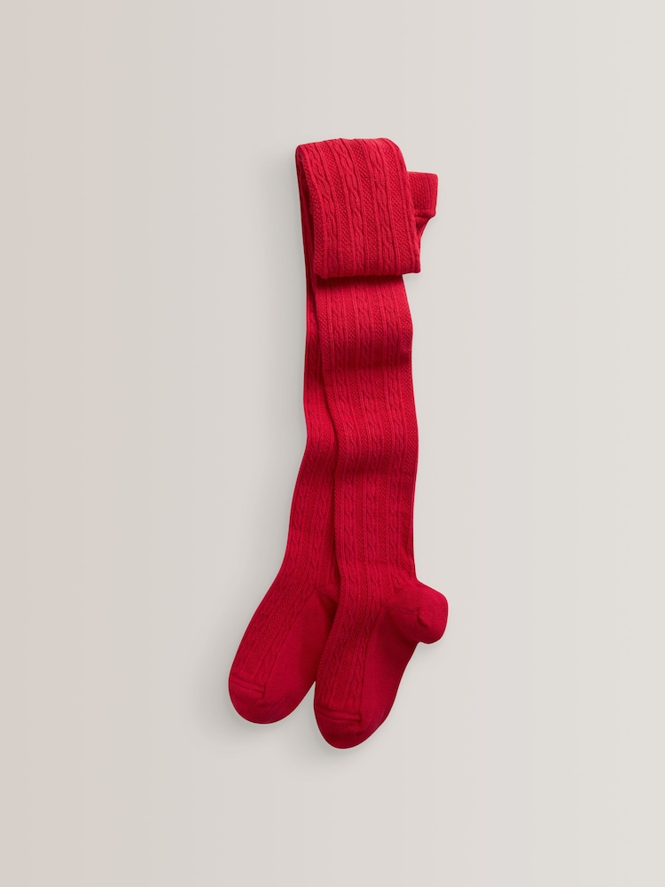 Red Cotton Rich Cable Tights - Image 2 of 2