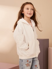 White Broderie Zip Through Hoodie (3-16yrs) - Image 1 of 10