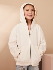 White Broderie Zip Through Hoodie (3-16yrs) - Image 3 of 10