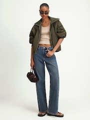 River Island Green Rib Detail Bubble Hem Bomber Jacket - Image 1 of 4