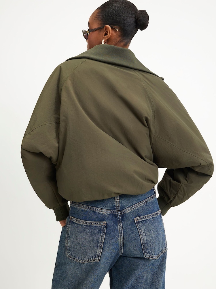 River Island Green Rib Detail Bubble Hem Bomber Jacket - Image 4 of 4