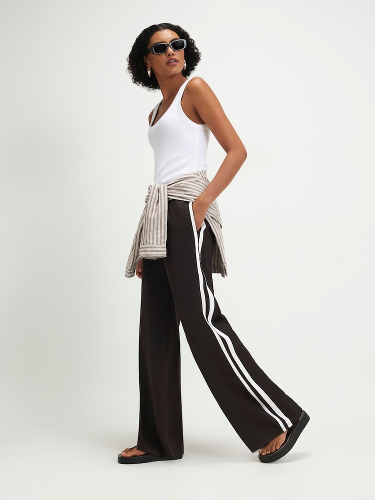 River Island Brown Side Stripe Track Trousers - Image 1 of 4 River Island Brown Side Stripe Track Trousers - Image 1 of 4