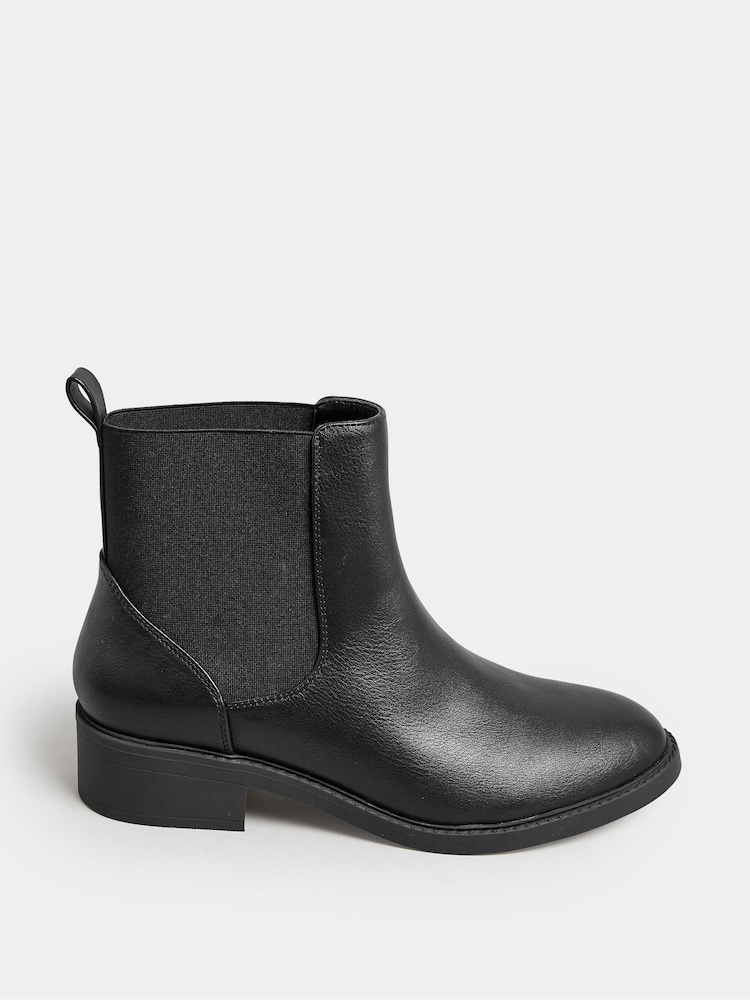Yours Curve Black Extra Wide Fit Extra-Wide Fit PU Elastic Chelsea Boots - Image 1 of 4