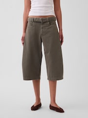 Gap Khaki Green Mid Rise Belted Culotte Barrel Trousers - Image 1 of 4