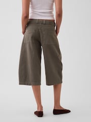 Gap Khaki Green Mid Rise Belted Culotte Barrel Trousers - Image 2 of 4