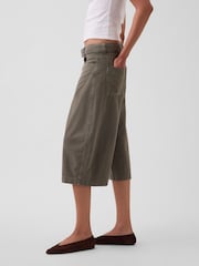 Gap Khaki Green Mid Rise Belted Culotte Barrel Trousers - Image 3 of 4