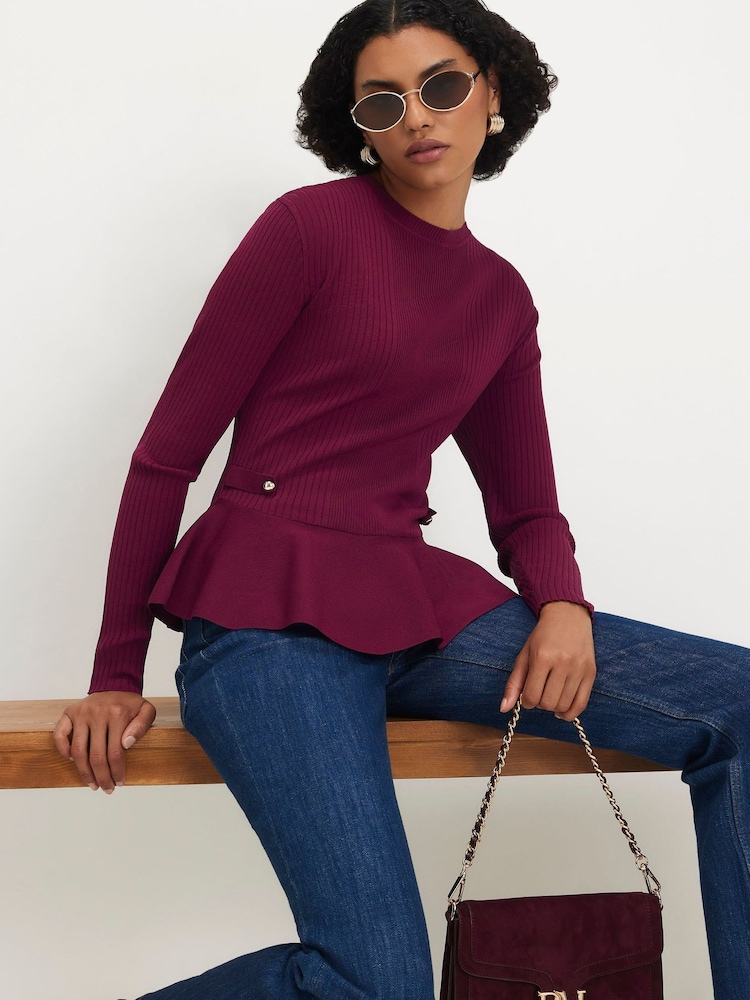 River Island Red Long Sleeve Peplum Top - Image 1 of 4