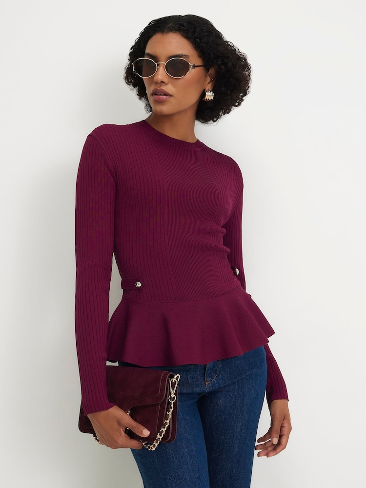 River Island Red Long Sleeve Peplum Top - Image 2 of 4