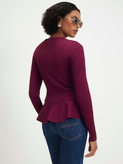 River Island Red Long Sleeve Peplum Top - Image 3 of 4