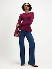 River Island Red Long Sleeve Peplum Top - Image 4 of 4