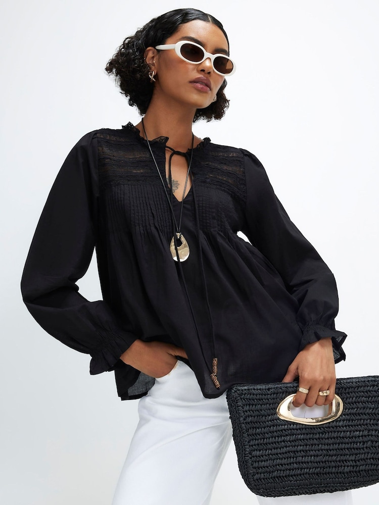 River Island Black Long Sleeve Lace Blouse - Image 1 of 4 River Island Black Long Sleeve Lace Blouse - Image 1 of 4