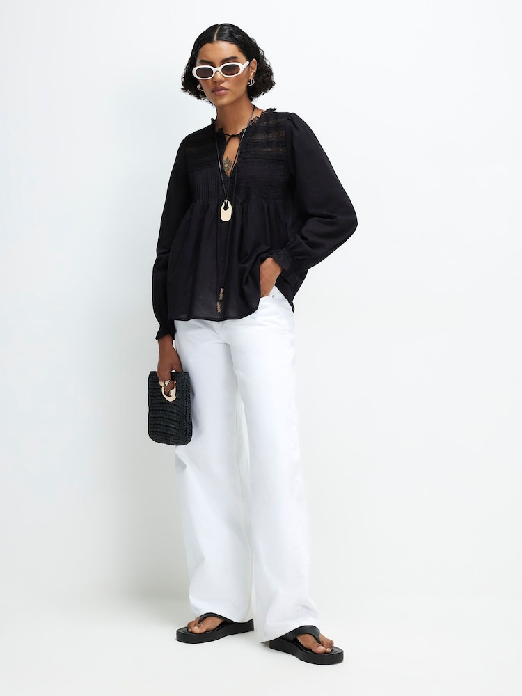 River Island Black Long Sleeve Lace Blouse - Image 2 of 4 River Island Black Long Sleeve Lace Blouse - Image 2 of 4