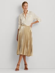 Lauren Ralph Lauren Gold Suzu Pleated Metallic Chiffon Skirt - Image 3 of 6