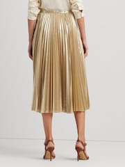 Lauren Ralph Lauren Gold Suzu Pleated Metallic Chiffon Skirt - Image 4 of 6