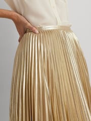 Lauren Ralph Lauren Gold Suzu Pleated Metallic Chiffon Skirt - Image 5 of 6