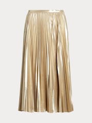 Lauren Ralph Lauren Gold Suzu Pleated Metallic Chiffon Skirt - Image 6 of 6