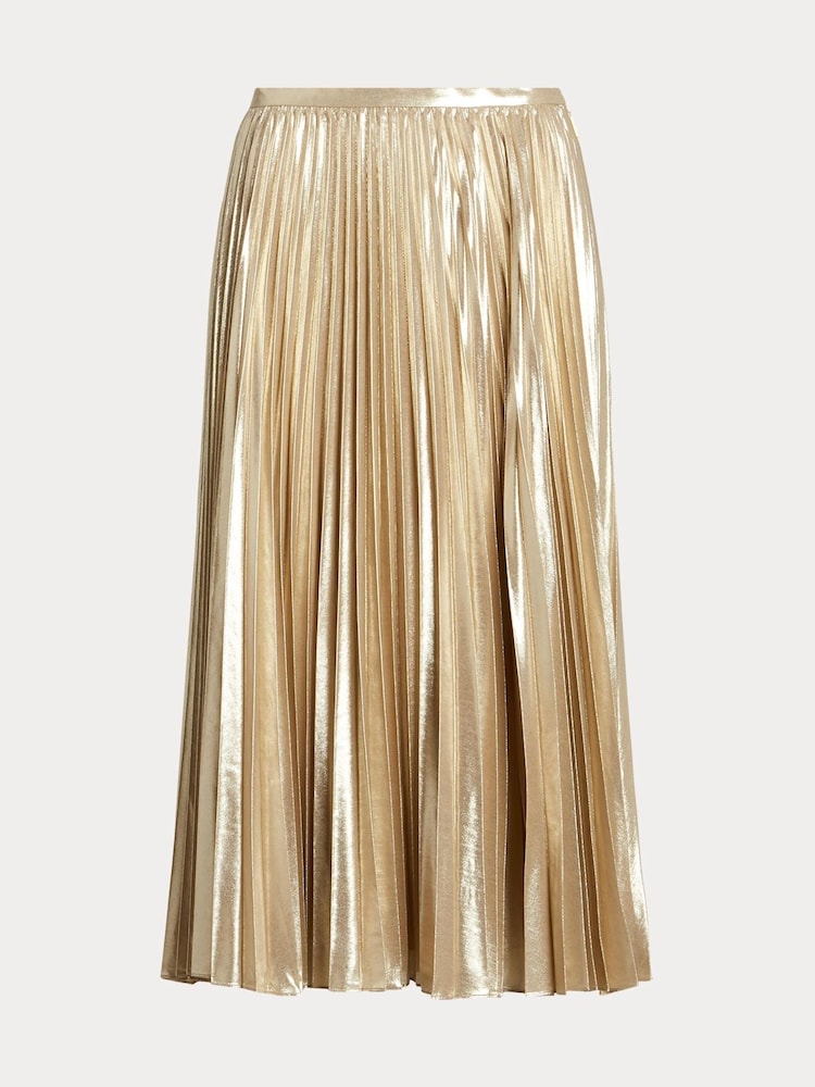 Lauren Ralph Lauren Gold Suzu Pleated Metallic Chiffon Skirt - Image 6 of 6