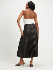 River Island Brown Popper Front Pleated Midi Skirt - Image 2 of 4