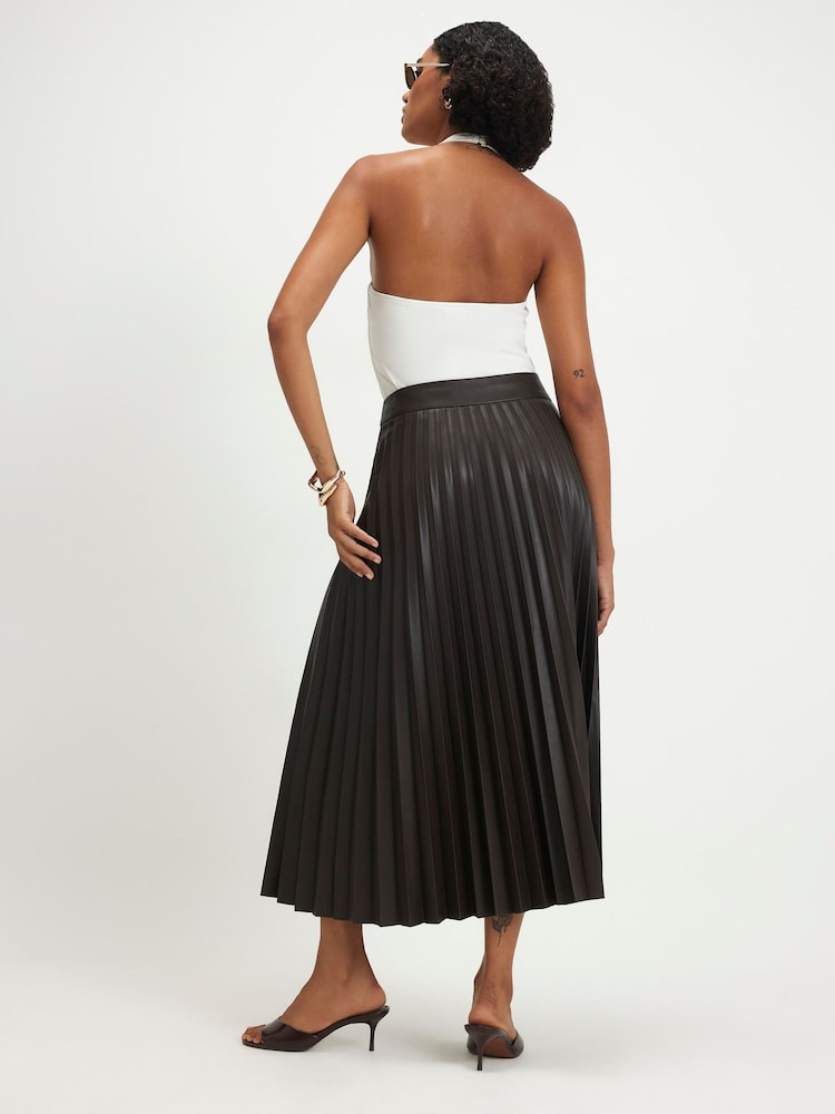 River Island Brown Popper Front Pleated Midi Skirt - Image 2 of 4