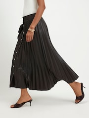 River Island Brown Popper Front Pleated Midi Skirt - Image 3 of 4