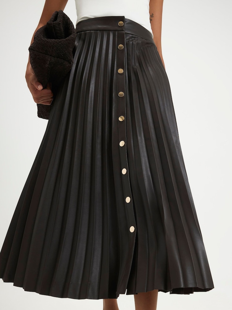 River Island Brown Popper Front Pleated Midi Skirt - Image 4 of 4