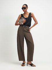 River Island Brown Belt Trim Leg Barrel Trousers - Image 1 of 4