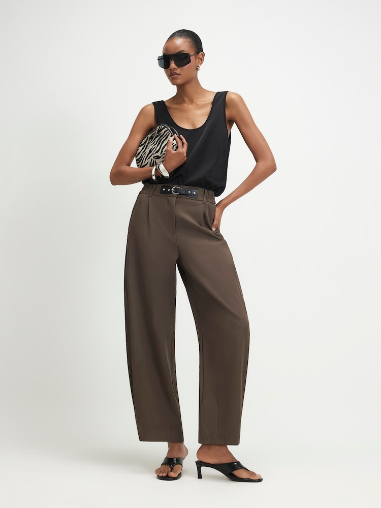 River Island Brown Belt Trim Leg Barrel Trousers - Image 1 of 4 River Island Brown Belt Trim Leg Barrel Trousers - Image 1 of 4