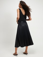 River Island Black Popper Front Pleated Midi Skirt - Image 2 of 4