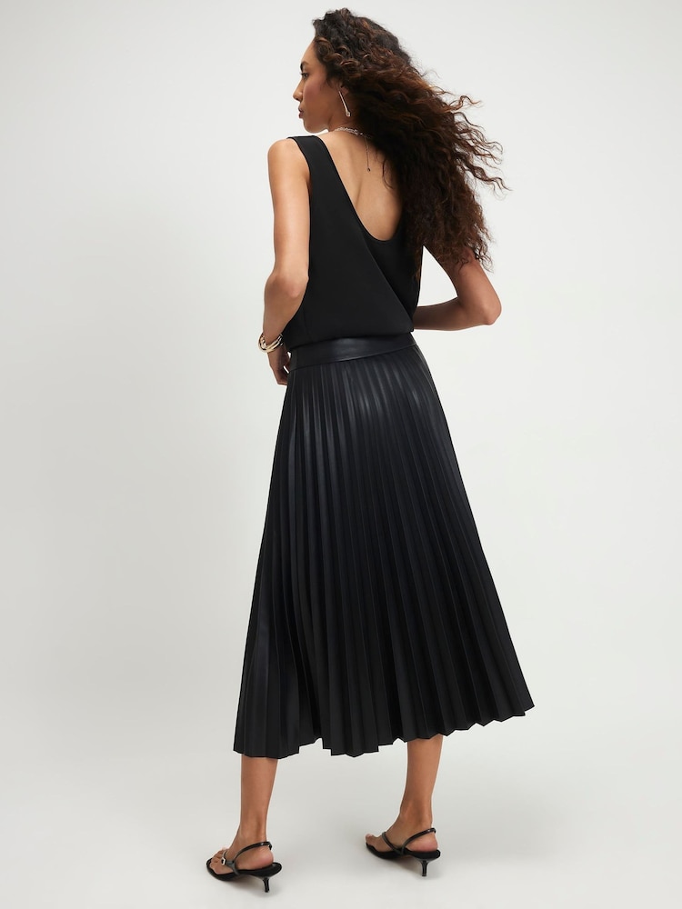 River Island Black Popper Front Pleated Midi Skirt - Image 2 of 4