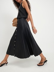 River Island Black Popper Front Pleated Midi Skirt - Image 3 of 4
