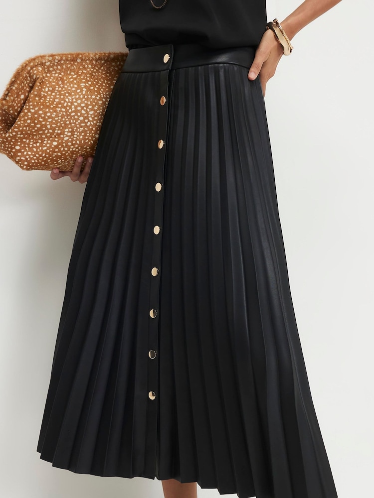 River Island Black Popper Front Pleated Midi Skirt - Image 4 of 4