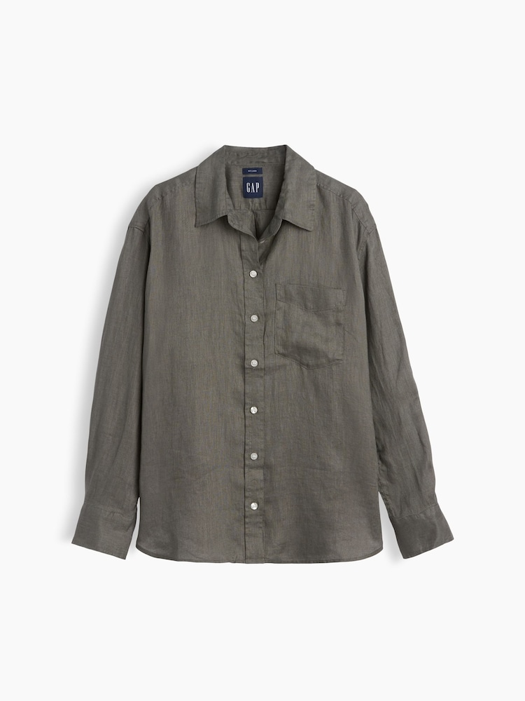 Gap Khaki Green Linen Oversized Shirt - Image 1 of 1 Gap Khaki Green Linen Oversized Shirt - Image 1 of 1