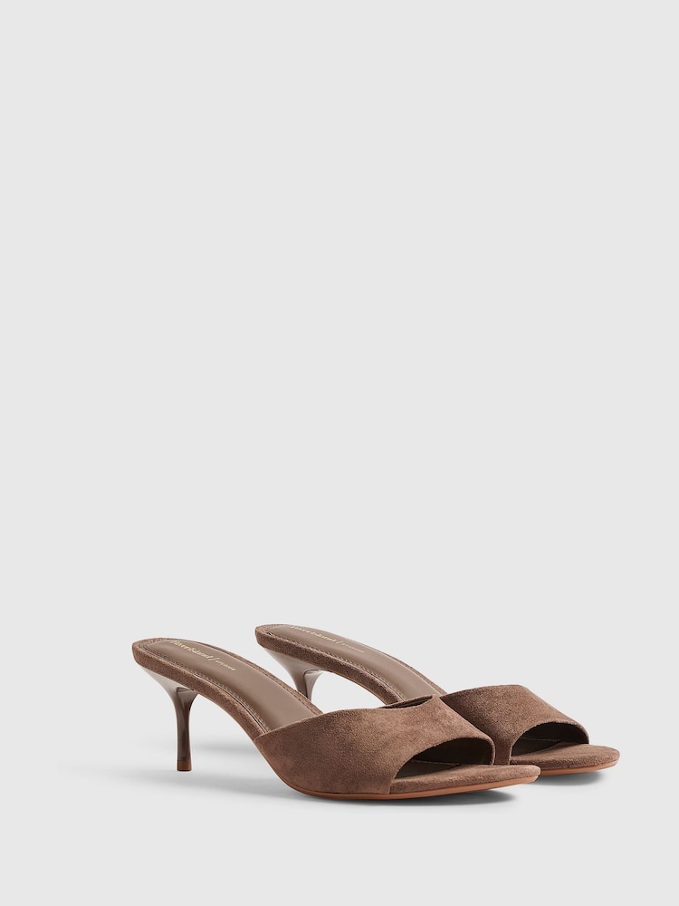 River Island Brown Suedette Mule Heeled Sandals - Image 2 of 5