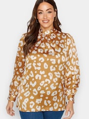 Braun, Tierfellmuster - M&co Hochgeschlossene Satinbluse​​​​​​​ - Bild 1 von 4