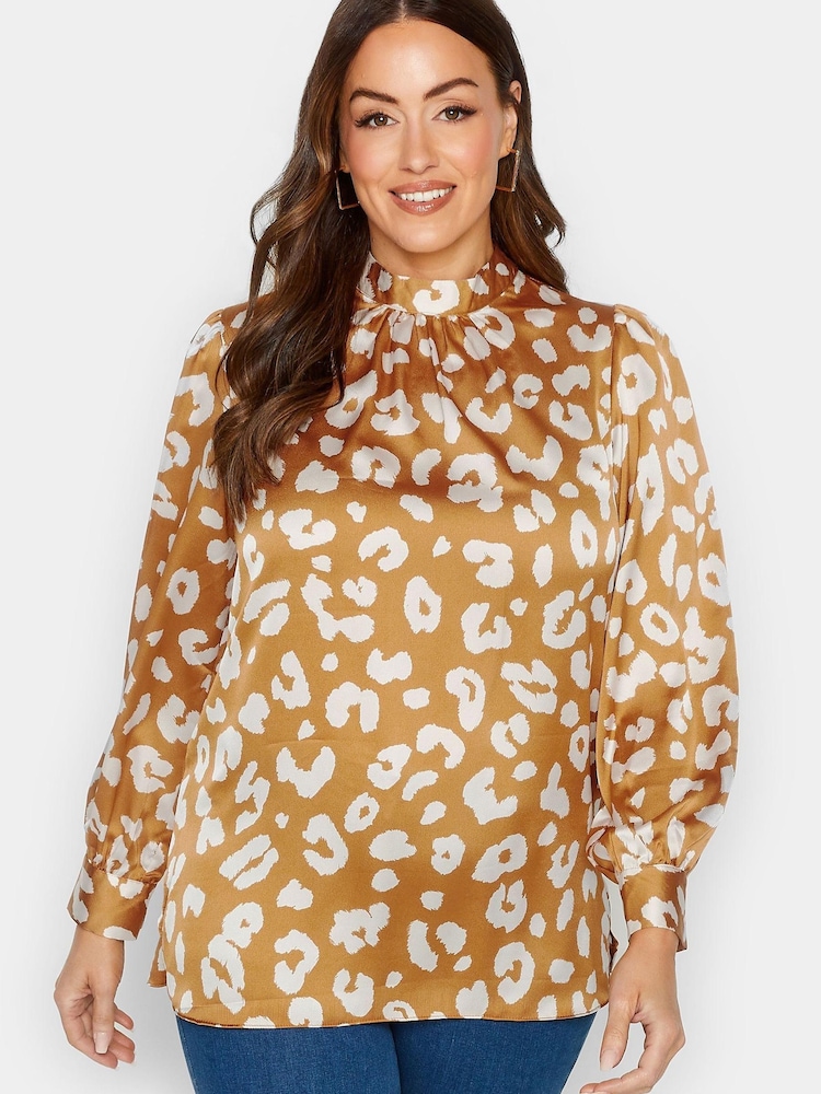 M&Co Brown/ Animal High Neck Satin Blouse - Image 1 of 4 M&Co Brown/ Animal High Neck Satin Blouse - Image 1 of 4