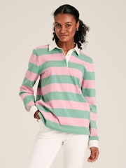 Joules Falmouth Pink & Green Striped Cotton Rugby Shirt - Image 1 of 7