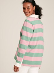 Joules Falmouth Pink & Green Striped Cotton Rugby Shirt - Image 2 of 7