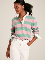 Joules Falmouth Pink & Green Striped Cotton Rugby Shirt - Image 4 of 7
