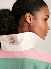 Joules Falmouth Pink & Green Striped Cotton Rugby Shirt - Image 6 of 7