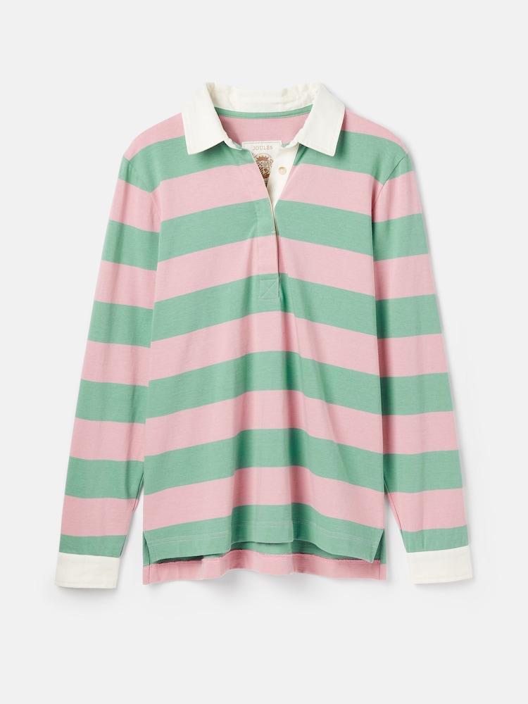 Joules Falmouth Pink & Green Striped Cotton Rugby Shirt - Image 7 of 7