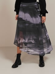 Blue/Black Abstract Print Asymmetric Hem Skirt - Image 1 of 6