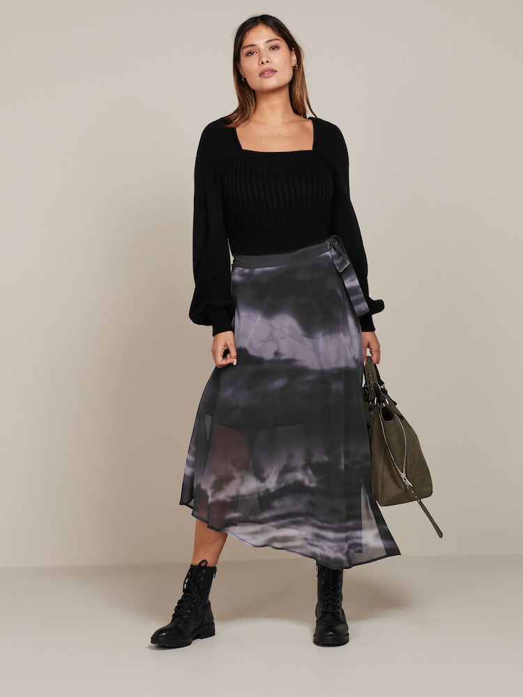 Blue/Black Abstract Print Asymmetric Hem Skirt - Image 2 of 6