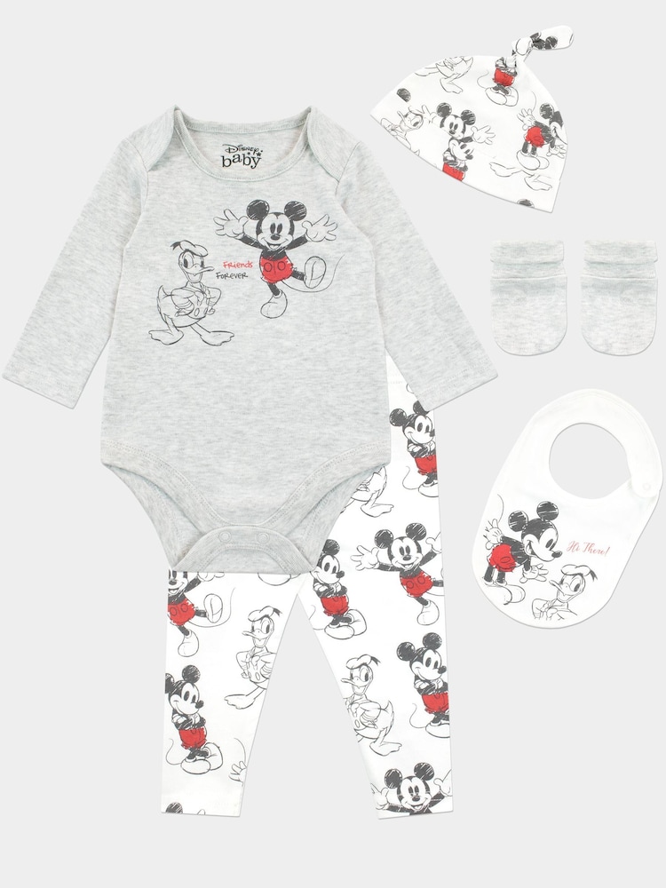Character White Baby Mickey Mouse Sleepsuit Bodysuit Hat And Bib 4 Piece Set - Image 1 of 5 Character White Baby Mickey Mouse Sleepsuit Bodysuit Hat And Bib 4 Piece Set - Image 1 of 5