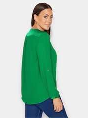 M&Co Green Satin Contrast Yoke Blouse - Image 3 of 4