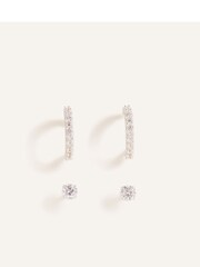 Accessorize White Sterling Silver Sparkle Hoop Earrings Set 2 - Image 1 of 3