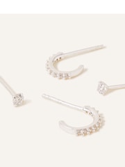 Accessorize White Sterling Silver Sparkle Hoop Earrings Set 2 - Image 2 of 3