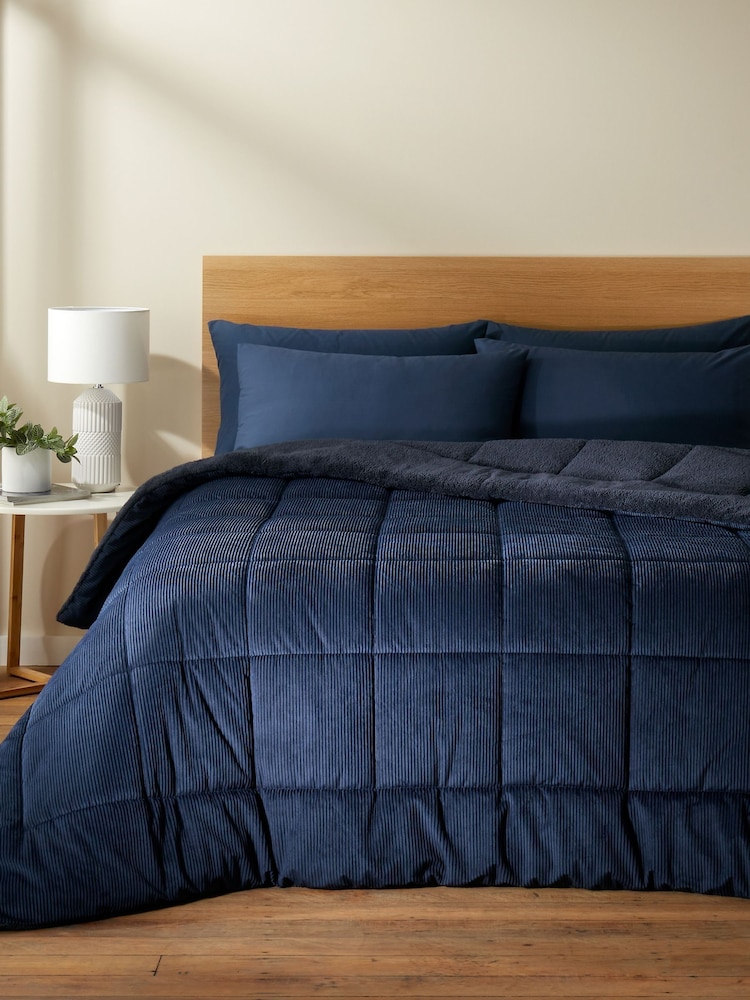 Catherine Lansfield Blue Cosy Cord EasyCare Coverless 6.5 Tog Duvet - Image 1 of 3