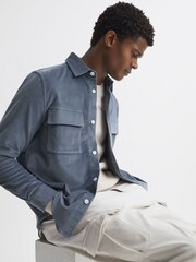 Reiss Airforce Blue Colins Corduroy Button-Through Overshirt - Image 1 of 5